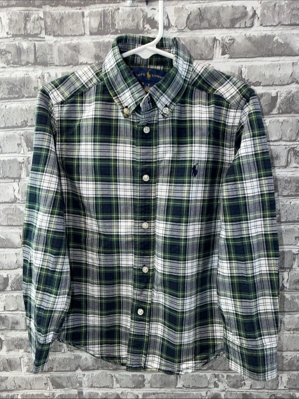 Bo's Ralph Lauren Navy,‎ Green & White Plaid Button-Up Shirt